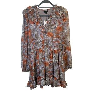Anthropologie Current Air Ruffled Long Sleeve Floral Mini Dress Size Medium NWT